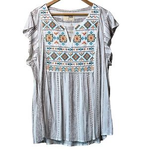 SAVANNA JANE Top Embroidered 100% Rayon Loose Cap Sleeve Full Body Size 2X